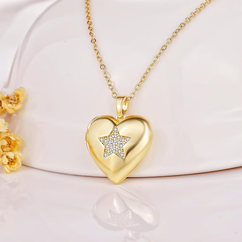 YOUFENG Love Heart Locket Necklace that Holds Pictures Photo Locket Birthday Gifts - Image 2